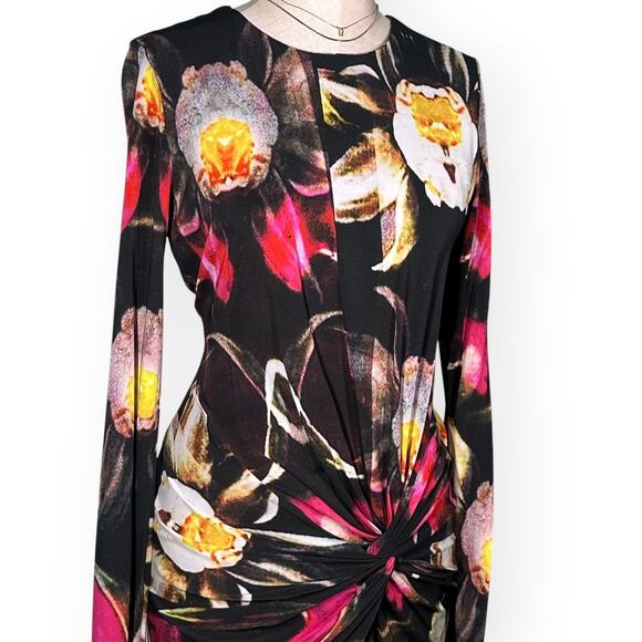 TED BAKER Long Sleeve Sheath Dress Twisted Knot Ruched Floral Cocktail Office - Picture 4 of 12